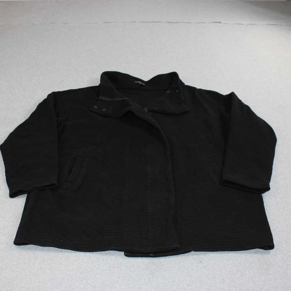 Eileen Fisher Jacket Women Large Black Textured Knit Full Zip Coat Quiet Luxury